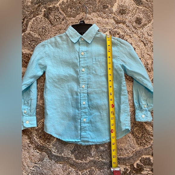 Janie and Jack Shirt Youth Boys Size 5 Blue 100% Linen Button Up Picture Beach - Picture 3 of 8